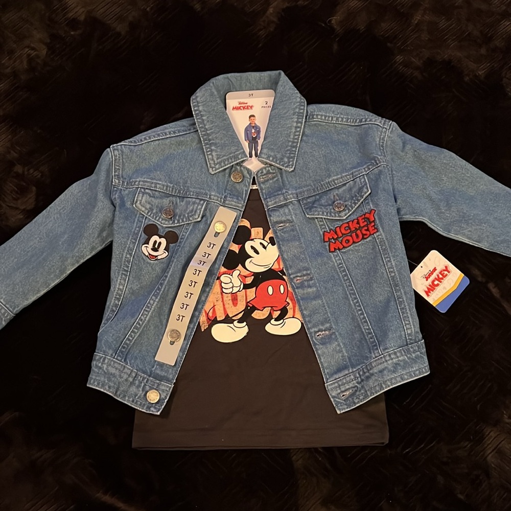 Disney Mickey Mouse Denim Patches Jacket & matching shirt. Toddler size 3T. NWT!